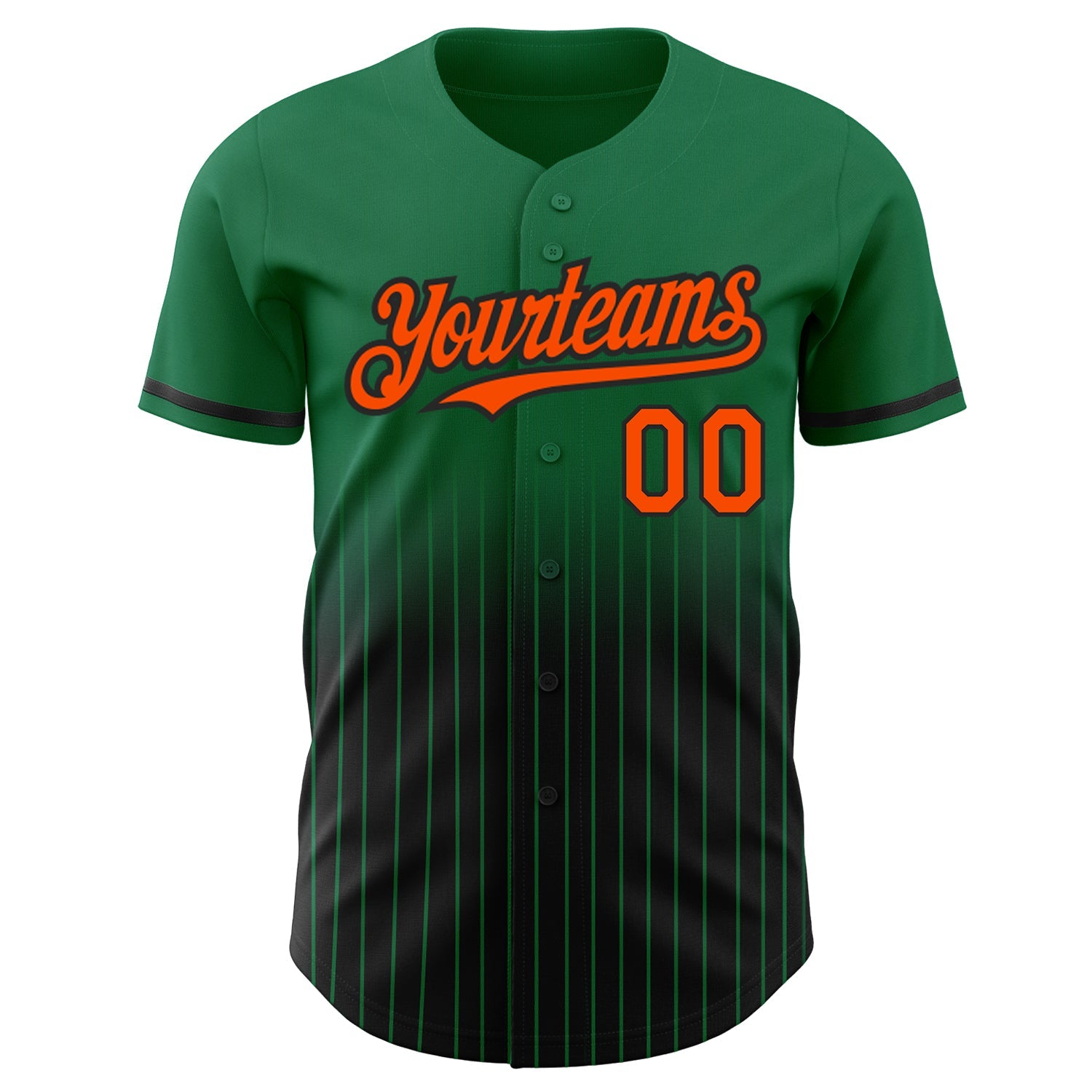 Custom Kelly Green Pinstripe Orange-Black Authentic Fade Fashion Baseball Jersey view 3