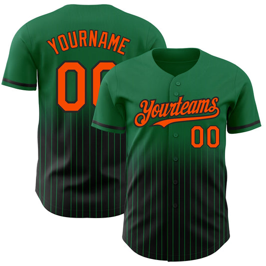 Custom Kelly Green Pinstripe Orange-Black Authentic Fade Fashion Baseball Jersey - Main View