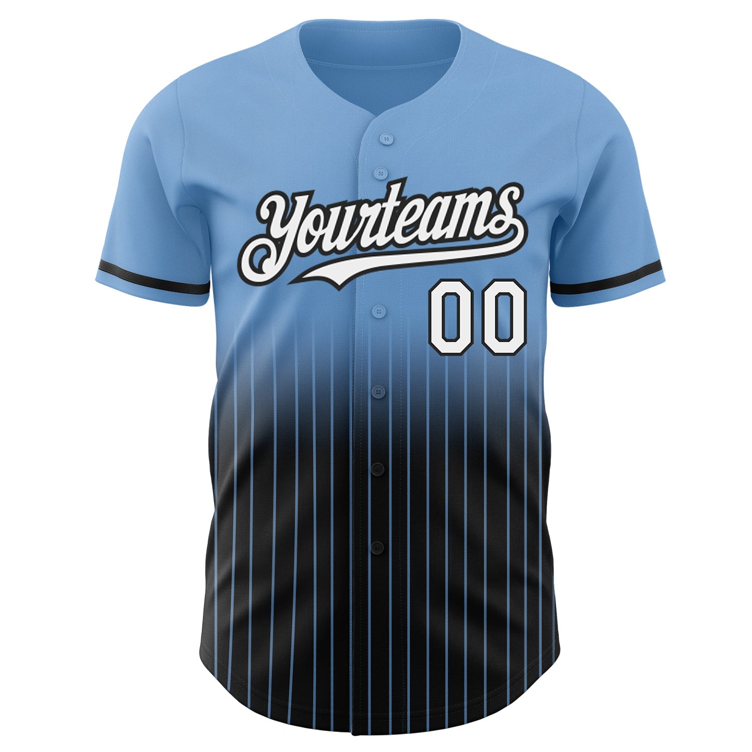 Custom Light Blue Pinstripe White-Black Authentic Fade Fashion Baseball Jersey view 3