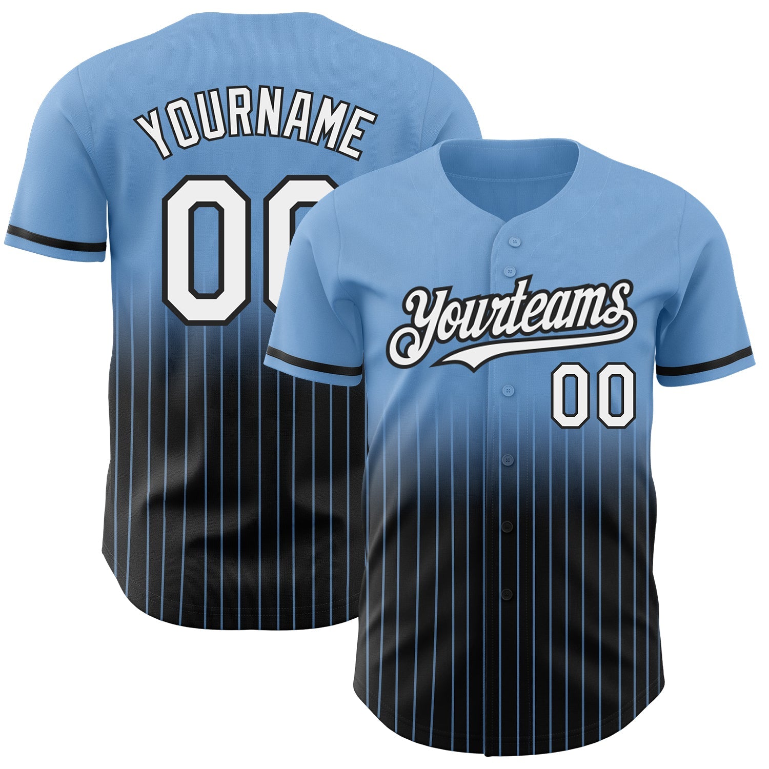 Custom Light Blue Pinstripe White-Black Authentic Fade Fashion Baseball Jersey - Main View