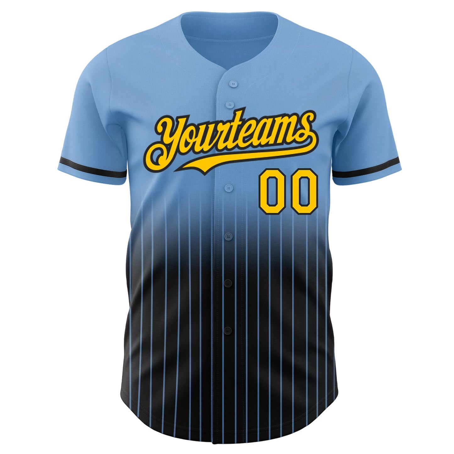 Custom Light Blue Pinstripe Yellow-Black Authentic Fade Fashion Baseball Jersey view 3