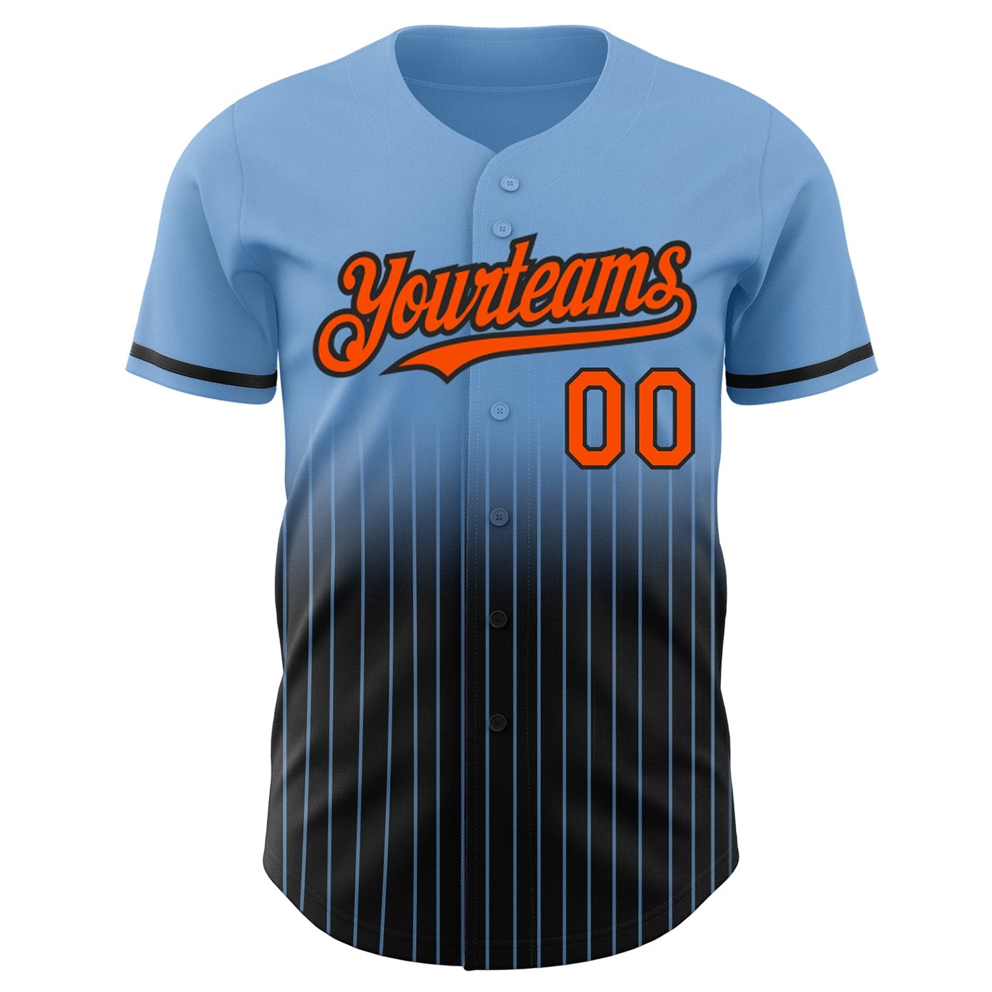 Custom Light Blue Pinstripe Orange-Black Authentic Fade Fashion Baseball Jersey view 3