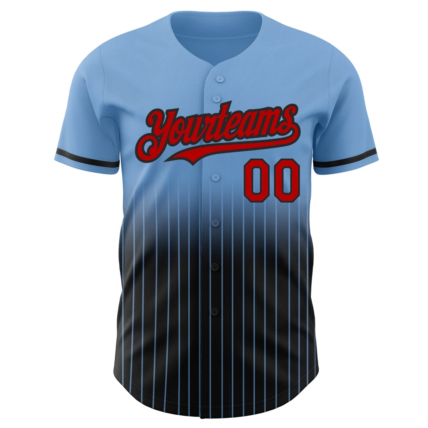 Custom Light Blue Pinstripe Red-Black Authentic Fade Fashion Baseball Jersey view 3