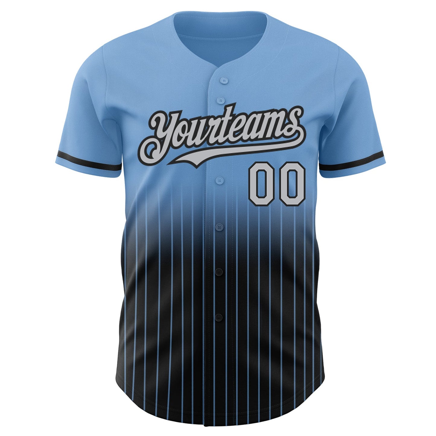 Custom Light Blue Pinstripe Gray-Black Authentic Fade Fashion Baseball Jersey view 3