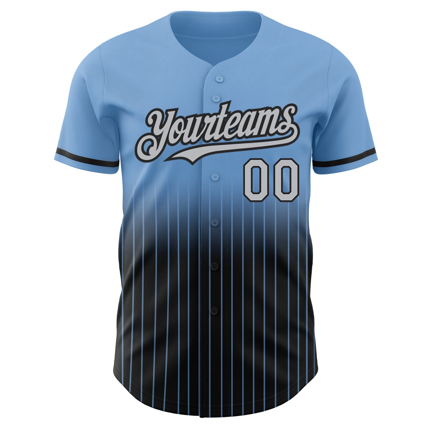 Custom Light Blue Pinstripe Gray-Black Authentic Fade Fashion Baseball Jersey view 3