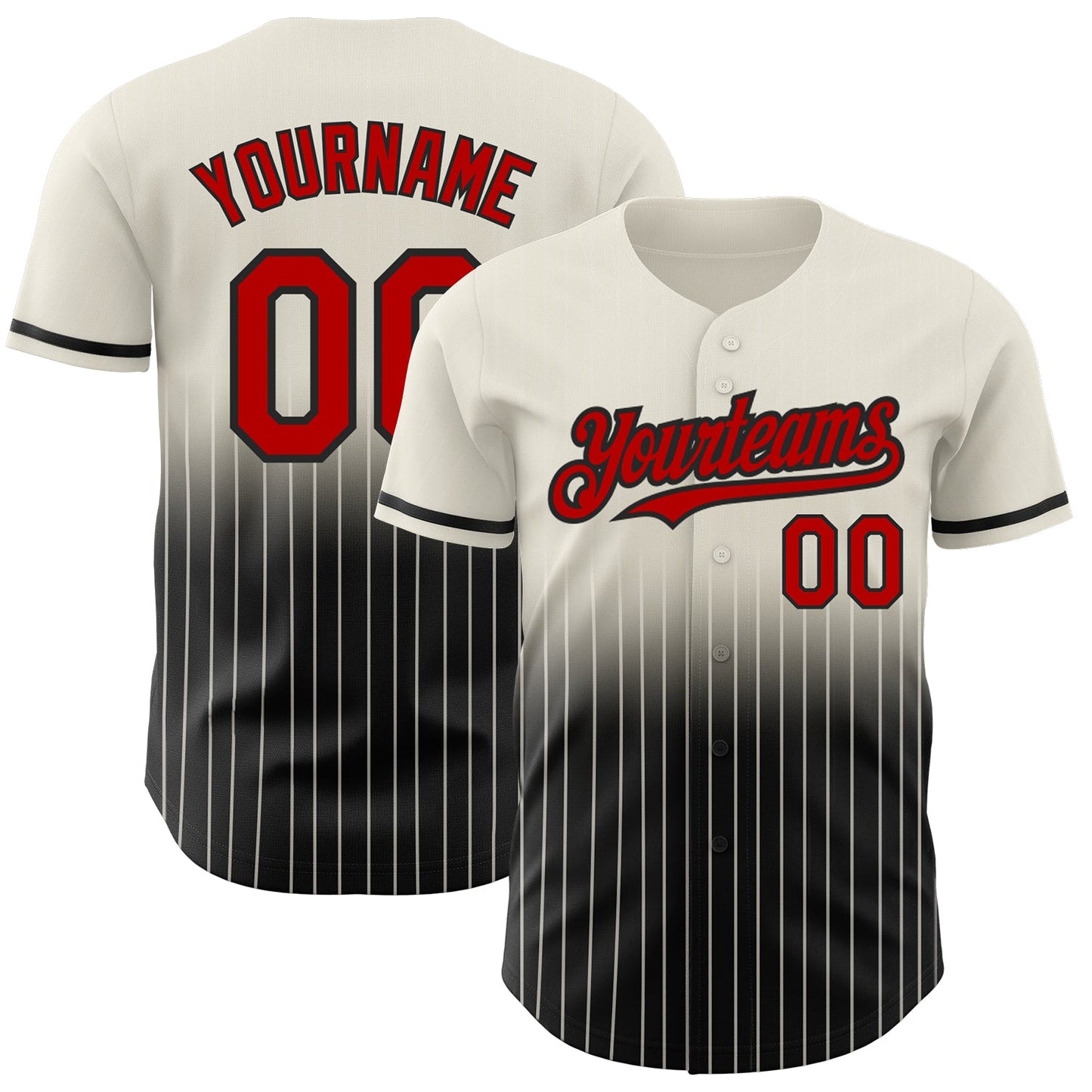 Custom Cream Pinstripe Red-Black Authentic Fade Fashion Baseball Jersey - Main View