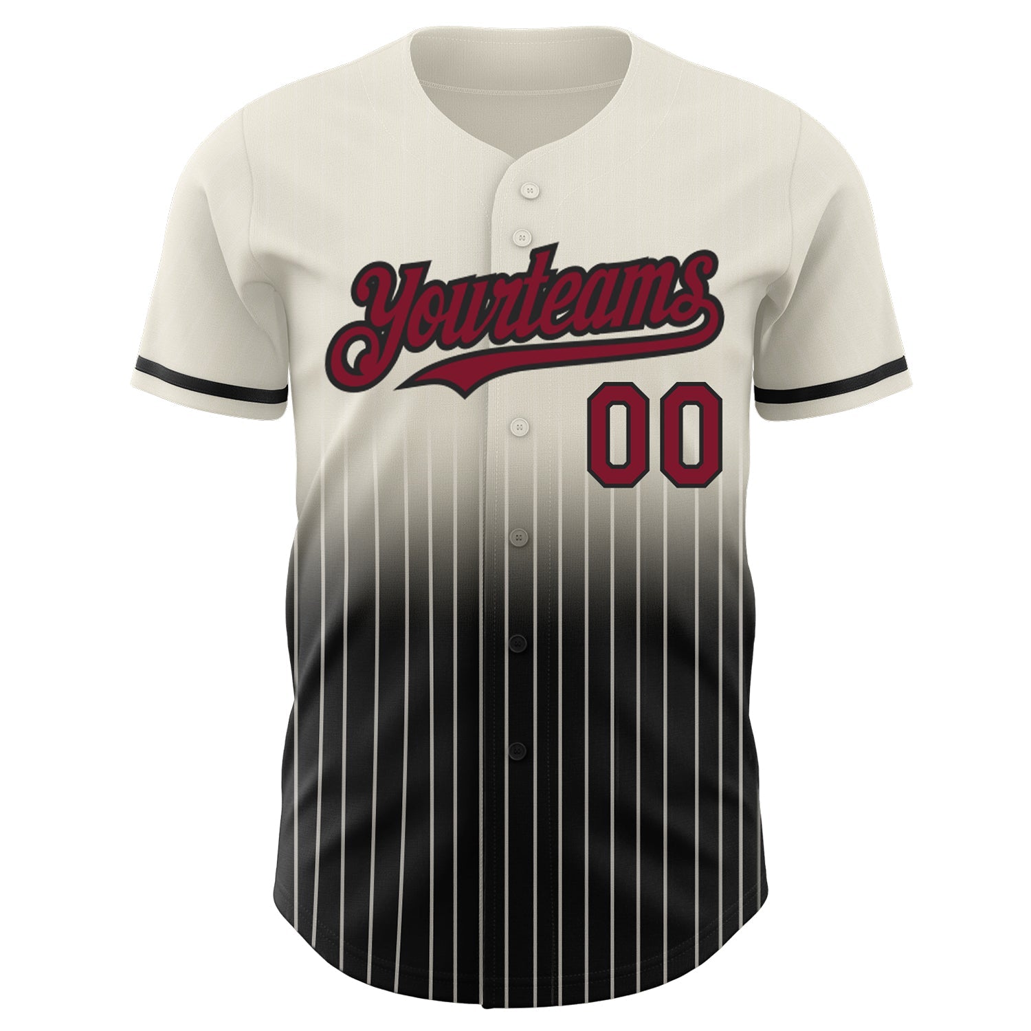 Custom Cream Pinstripe Crimson-Black Authentic Fade Fashion Baseball Jersey view 3