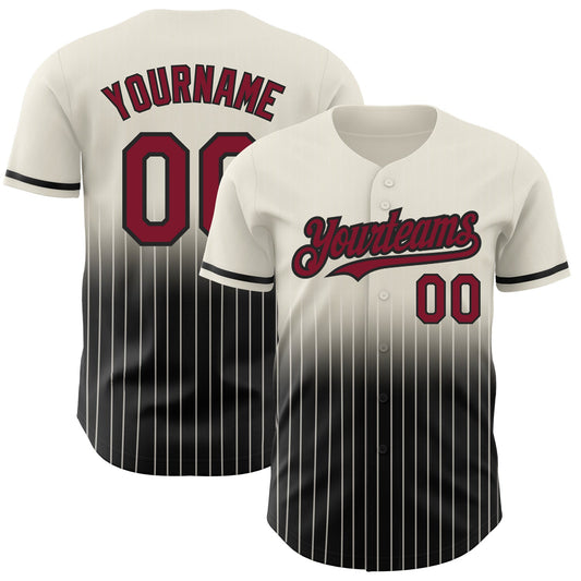 Custom Cream Pinstripe Crimson-Black Authentic Fade Fashion Baseball Jersey - Main View