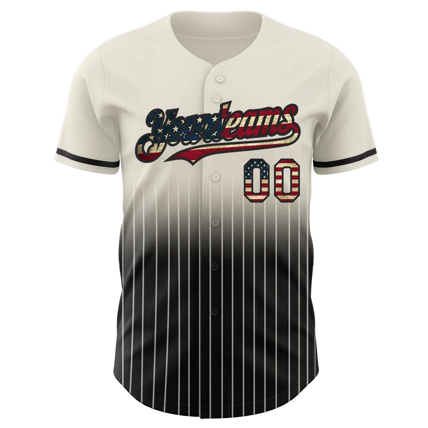 Custom Cream Pinstripe Vintage USA Flag-Black Authentic Fade Fashion Baseball Jersey view 3