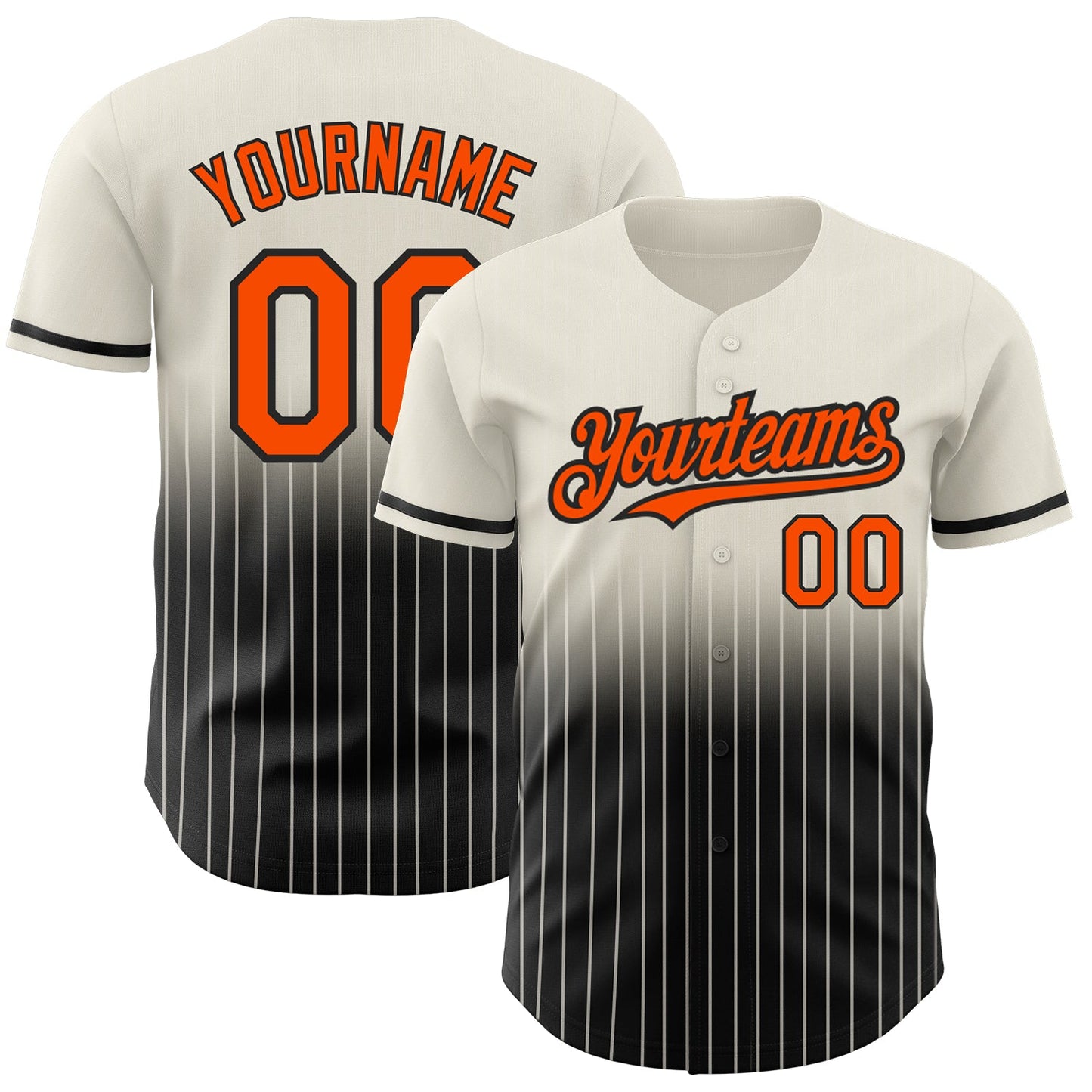 Custom Cream Pinstripe Orange-Black Authentic Fade Fashion Baseball Jersey - Main View