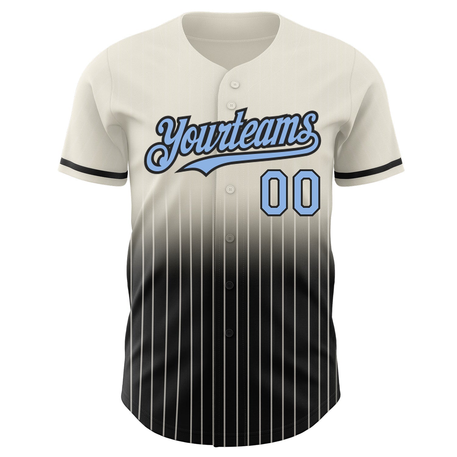 Custom Cream Pinstripe Light Blue-Black Authentic Fade Fashion Baseball Jersey view 3