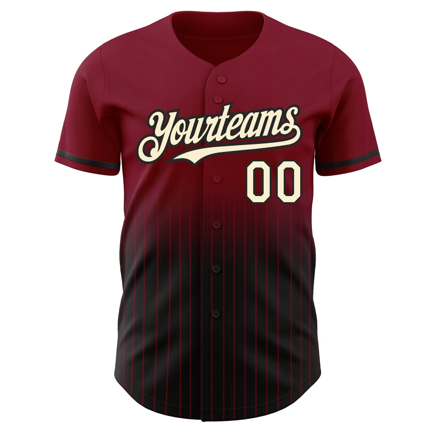 Custom Crimson Pinstripe Cream-Black Authentic Fade Fashion Baseball Jersey view 3
