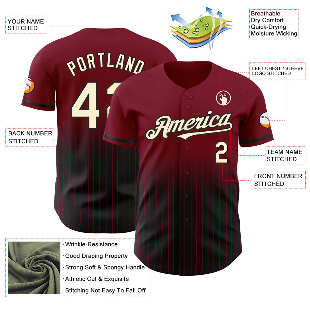 Custom Crimson Pinstripe Cream-Black Authentic Fade Fashion Baseball Jersey view 4