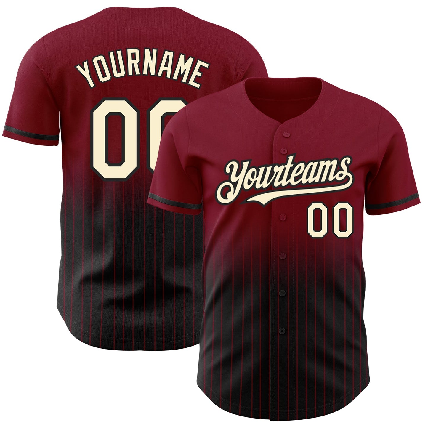 Custom Crimson Pinstripe Cream-Black Authentic Fade Fashion Baseball Jersey - Main View