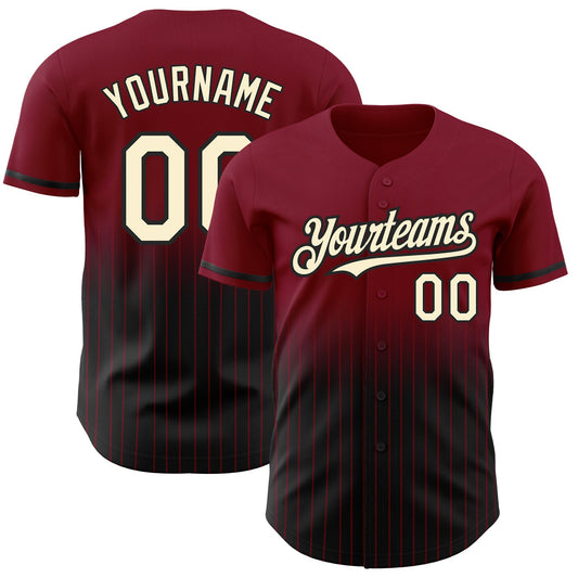 Custom Crimson Pinstripe Cream-Black Authentic Fade Fashion Baseball Jersey - Main View