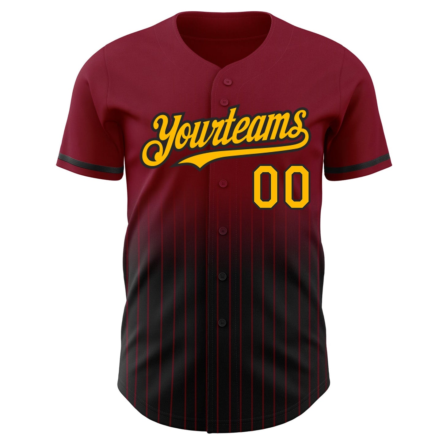 Custom Crimson Pinstripe Gold-Black Authentic Fade Fashion Baseball Jersey view 3
