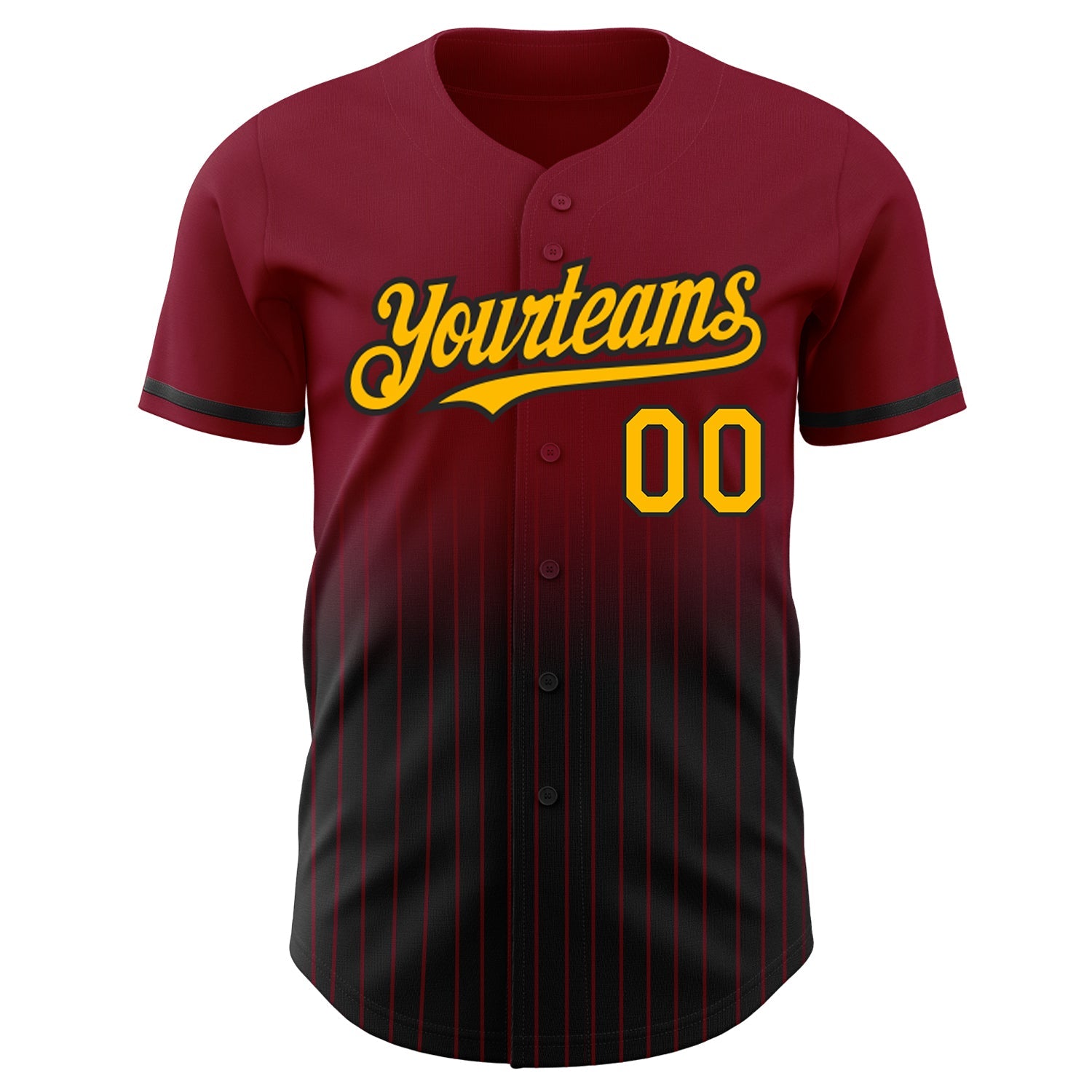 Custom Crimson Pinstripe Gold-Black Authentic Fade Fashion Baseball Jersey view 3