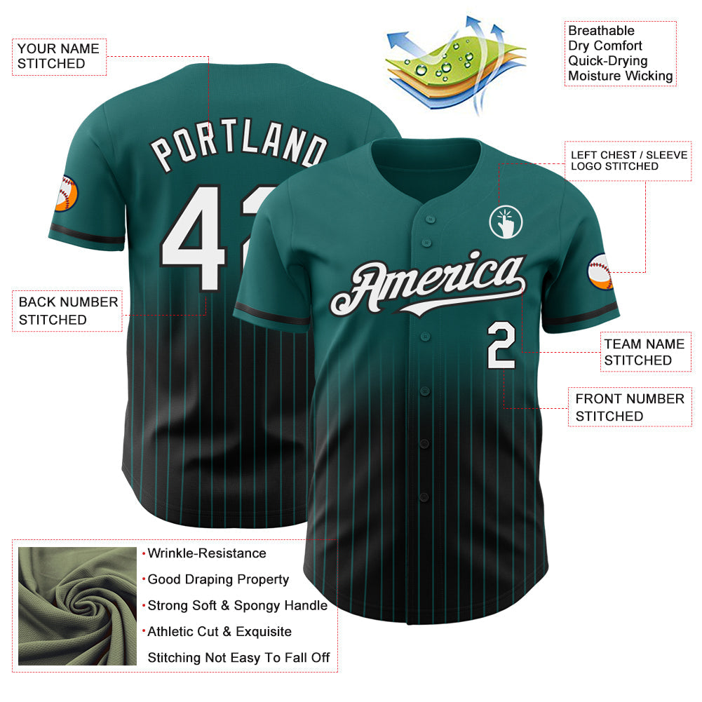 Custom Teal Pinstripe White-Black Authentic Fade Fashion Baseball Jersey view 4
