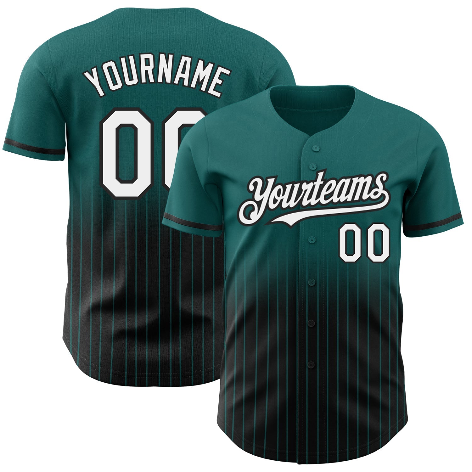 Custom Teal Pinstripe White-Black Authentic Fade Fashion Baseball Jersey - Main View