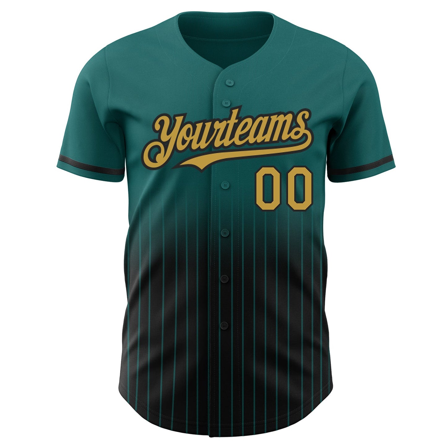 Custom Teal Pinstripe Old Gold-Black Authentic Fade Fashion Baseball Jersey view 3