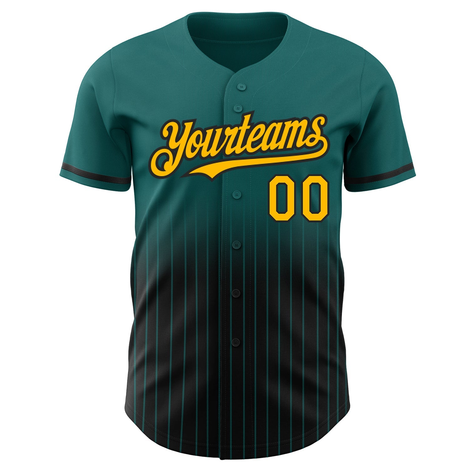 Custom Teal Pinstripe Gold-Black Authentic Fade Fashion Baseball Jersey view 3