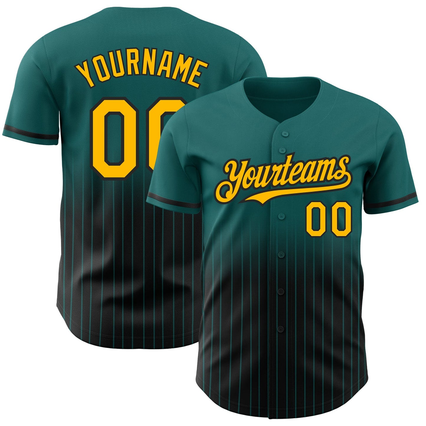 Custom Teal Pinstripe Gold-Black Authentic Fade Fashion Baseball Jersey - Main View