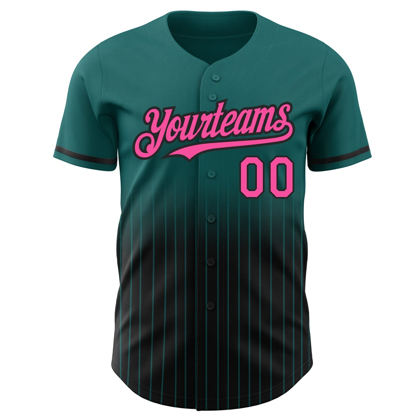 Custom Teal Pinstripe Pink-Black Authentic Fade Fashion Baseball Jersey view 3
