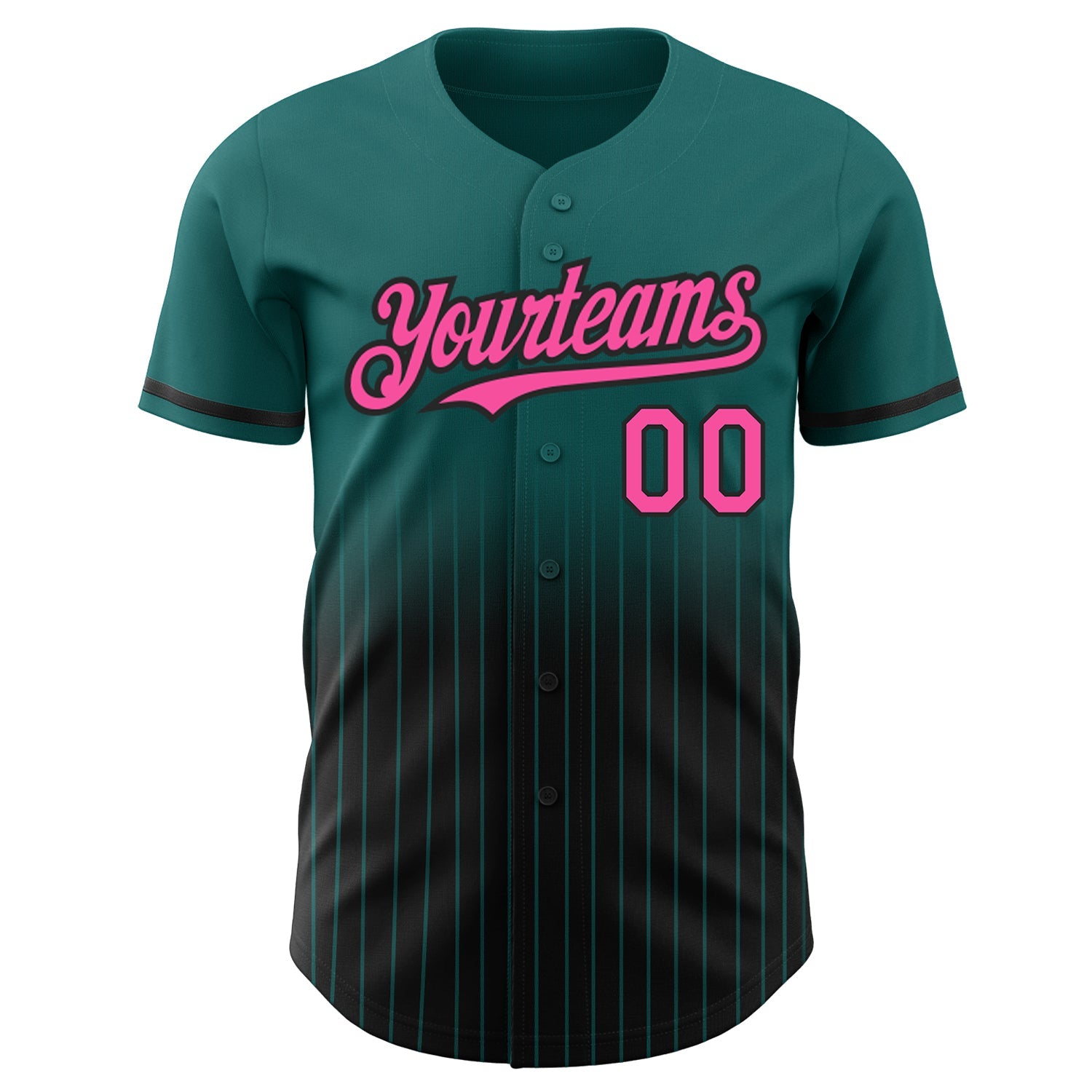 Custom Teal Pinstripe Pink-Black Authentic Fade Fashion Baseball Jersey view 3