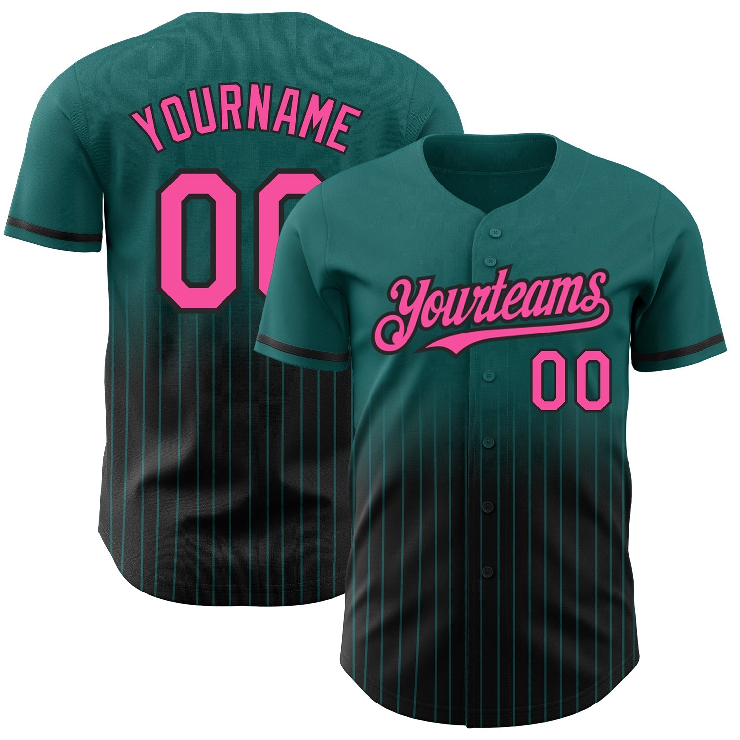 Custom Teal Pinstripe Pink-Black Authentic Fade Fashion Baseball Jersey - Main View