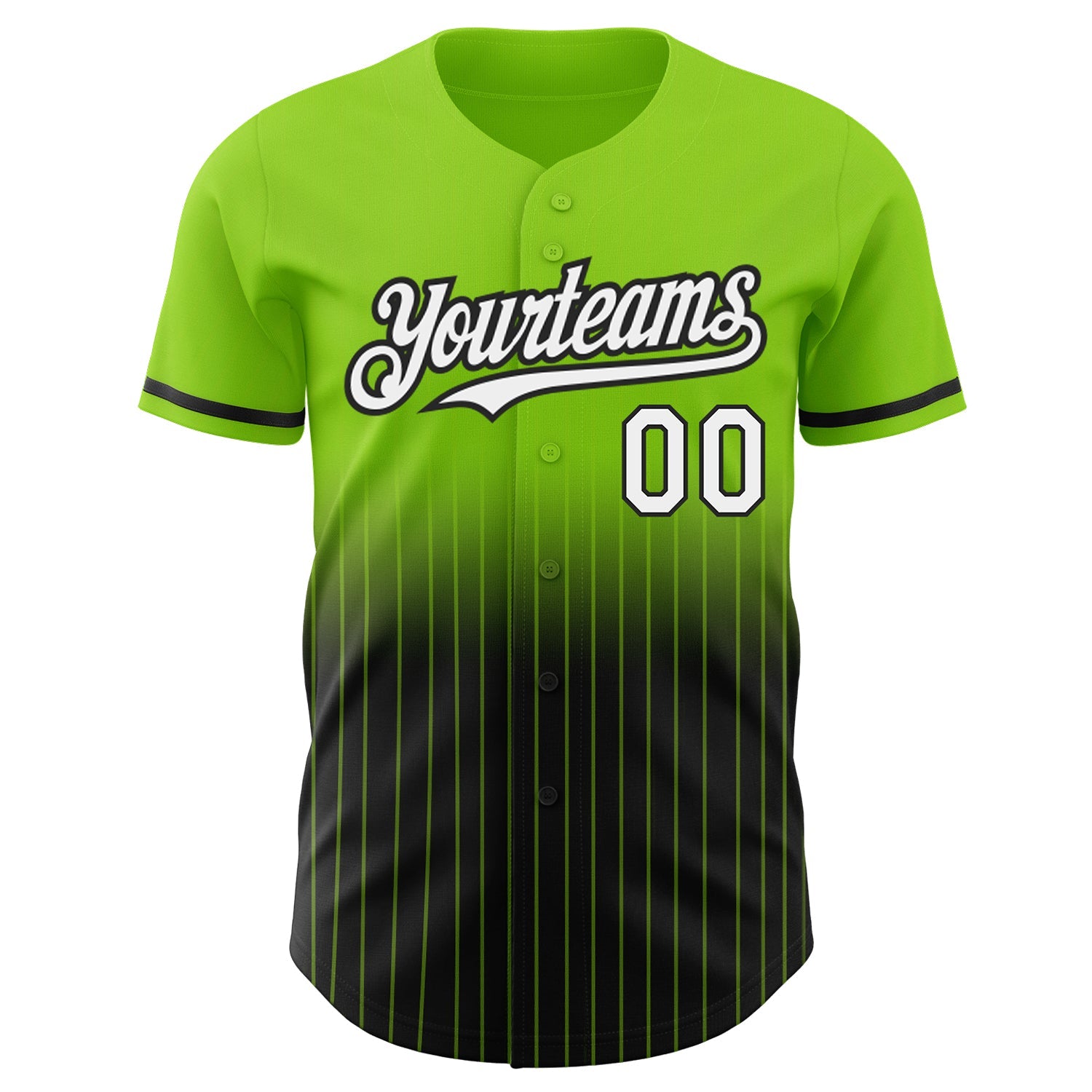 Custom Neon Green Pinstripe White-Black Authentic Fade Fashion Baseball Jersey view 3