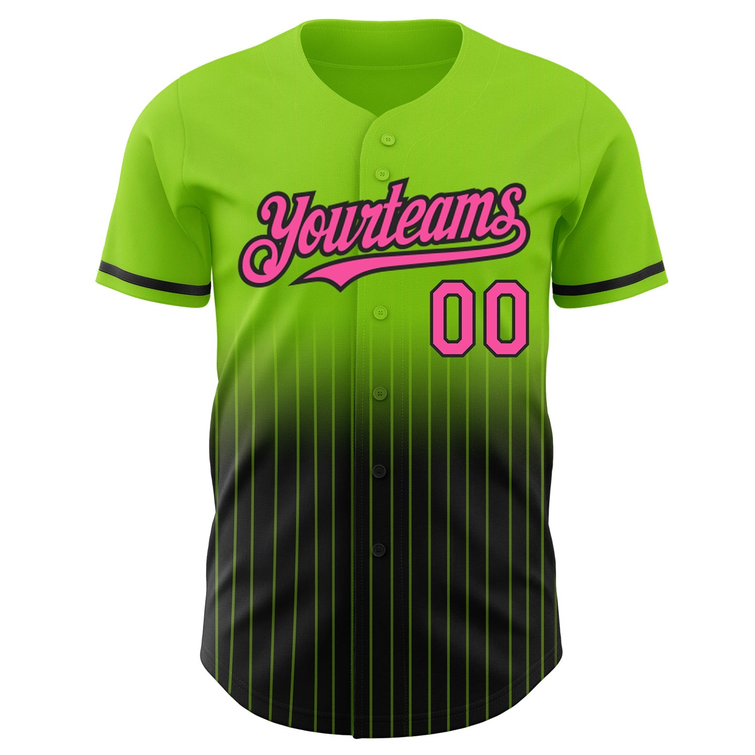 Custom Neon Green Pinstripe Pink-Black Authentic Fade Fashion Baseball Jersey view 3