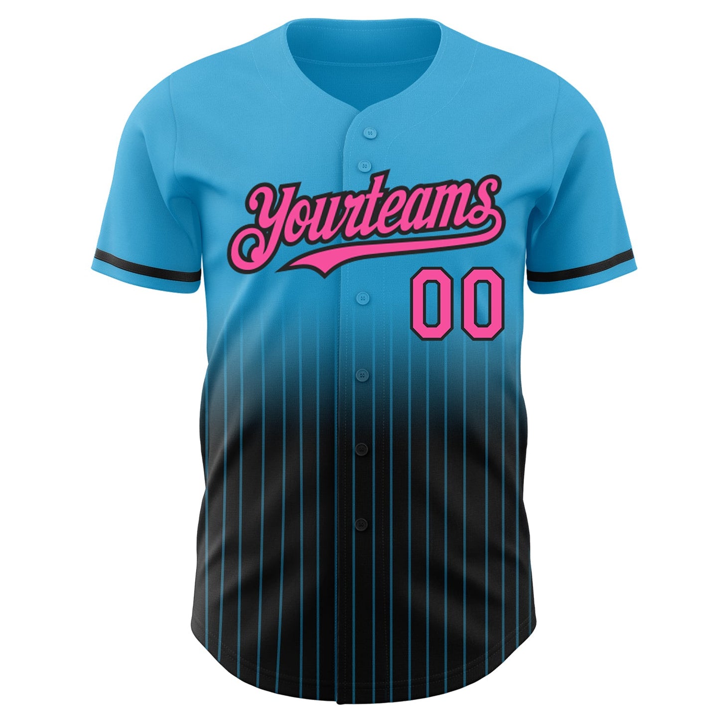 Custom Sky Blue Pinstripe Pink-Black Authentic Fade Fashion Baseball Jersey view 3