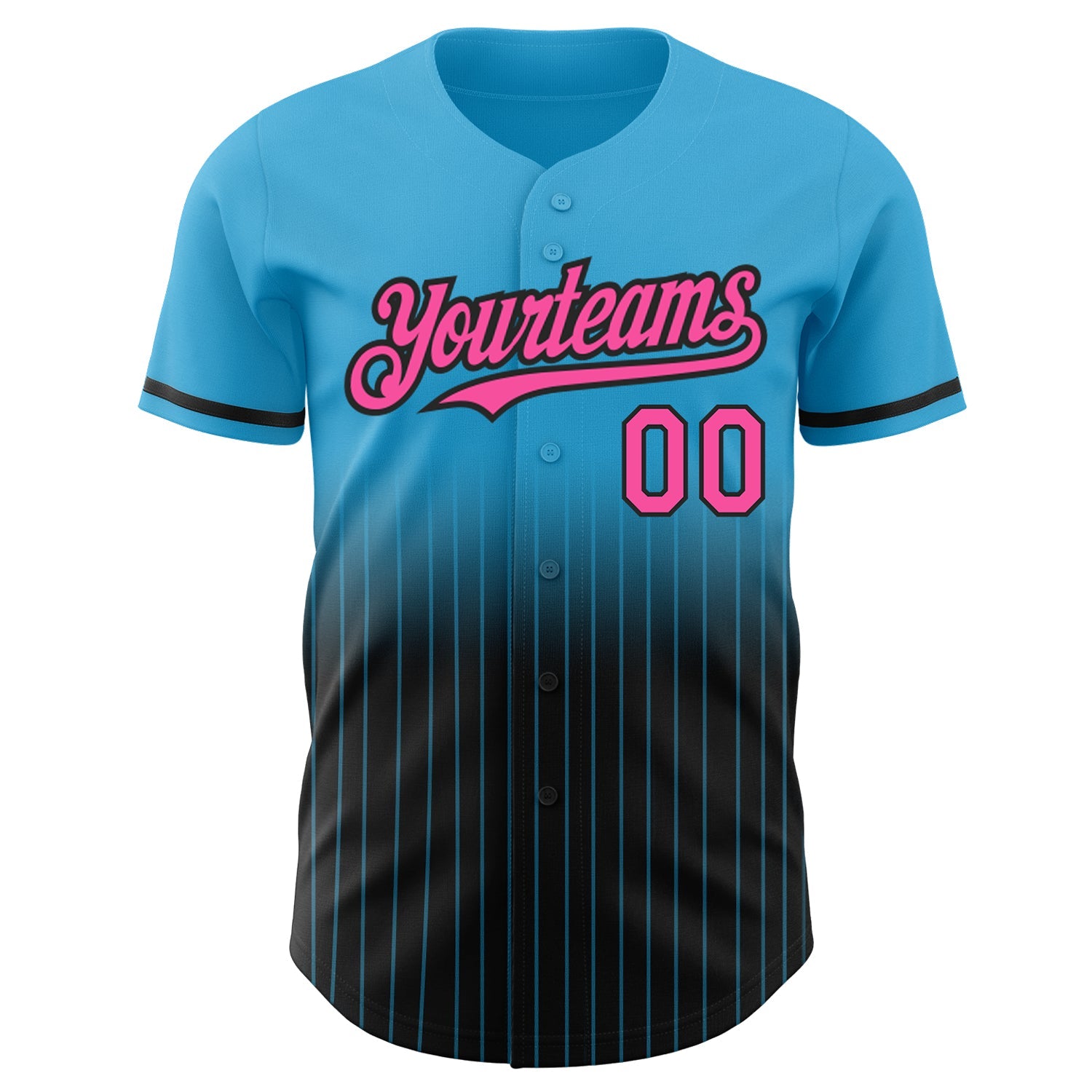 Custom Sky Blue Pinstripe Pink-Black Authentic Fade Fashion Baseball Jersey view 3