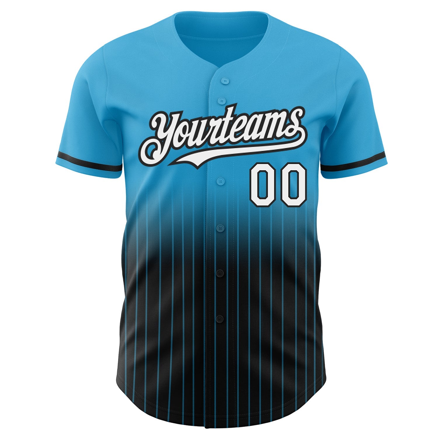 Custom Sky Blue Pinstripe White-Black Authentic Fade Fashion Baseball Jersey view 3