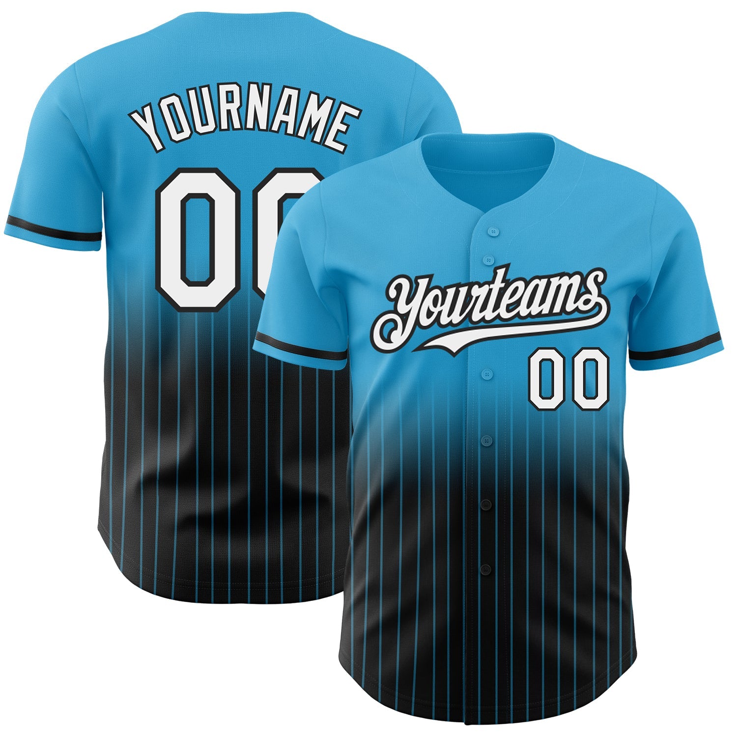 Custom Sky Blue Pinstripe White-Black Authentic Fade Fashion Baseball Jersey - Main View