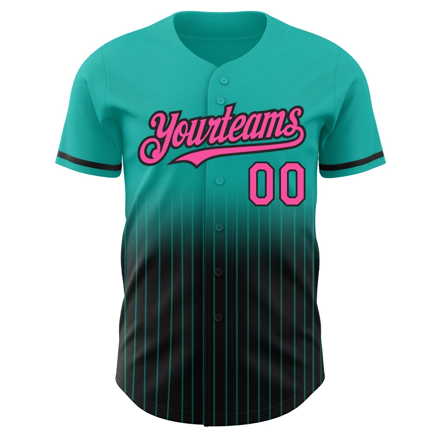 Custom Aqua Pinstripe Pink-Black Authentic Fade Fashion Baseball Jersey view 3
