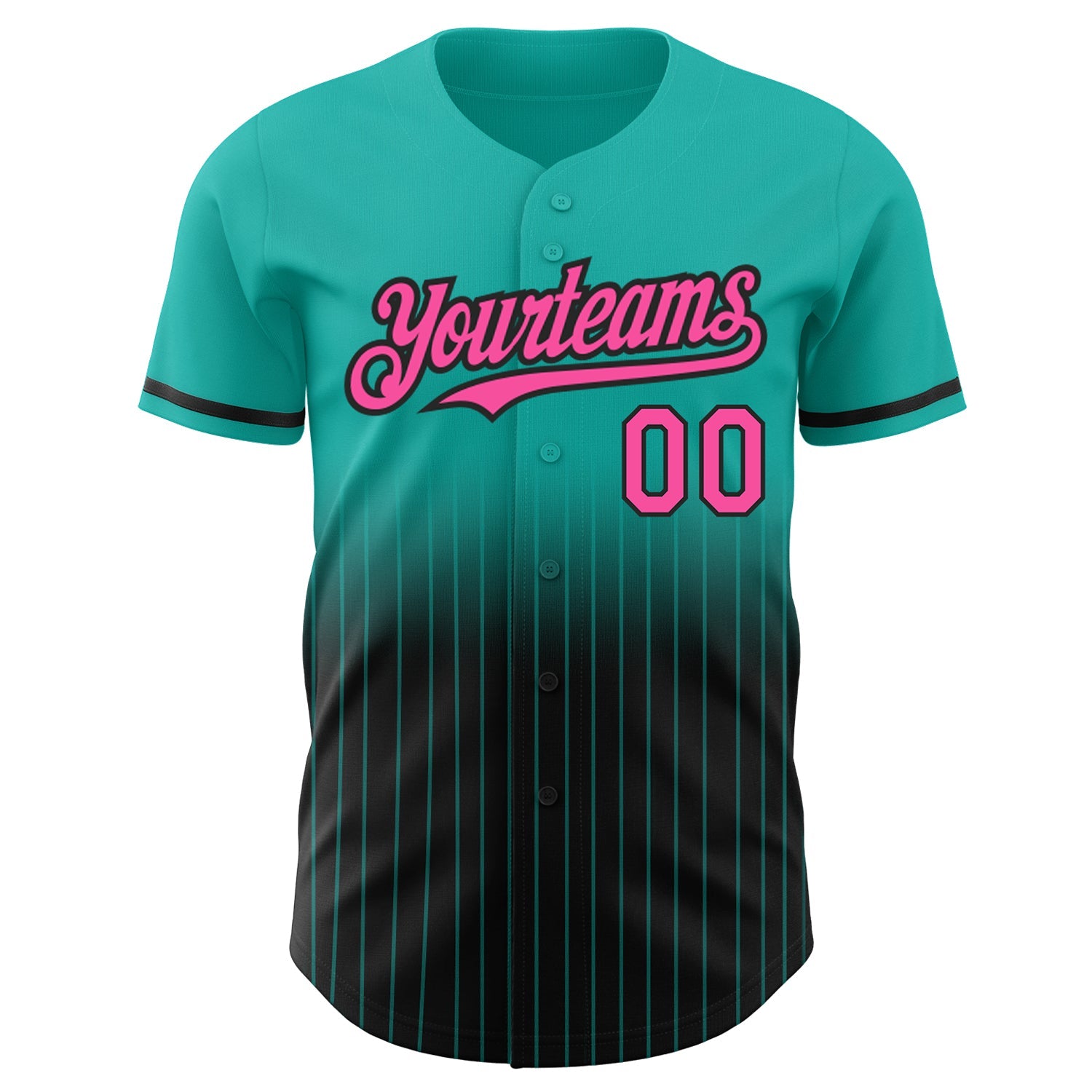 Custom Aqua Pinstripe Pink-Black Authentic Fade Fashion Baseball Jersey view 3