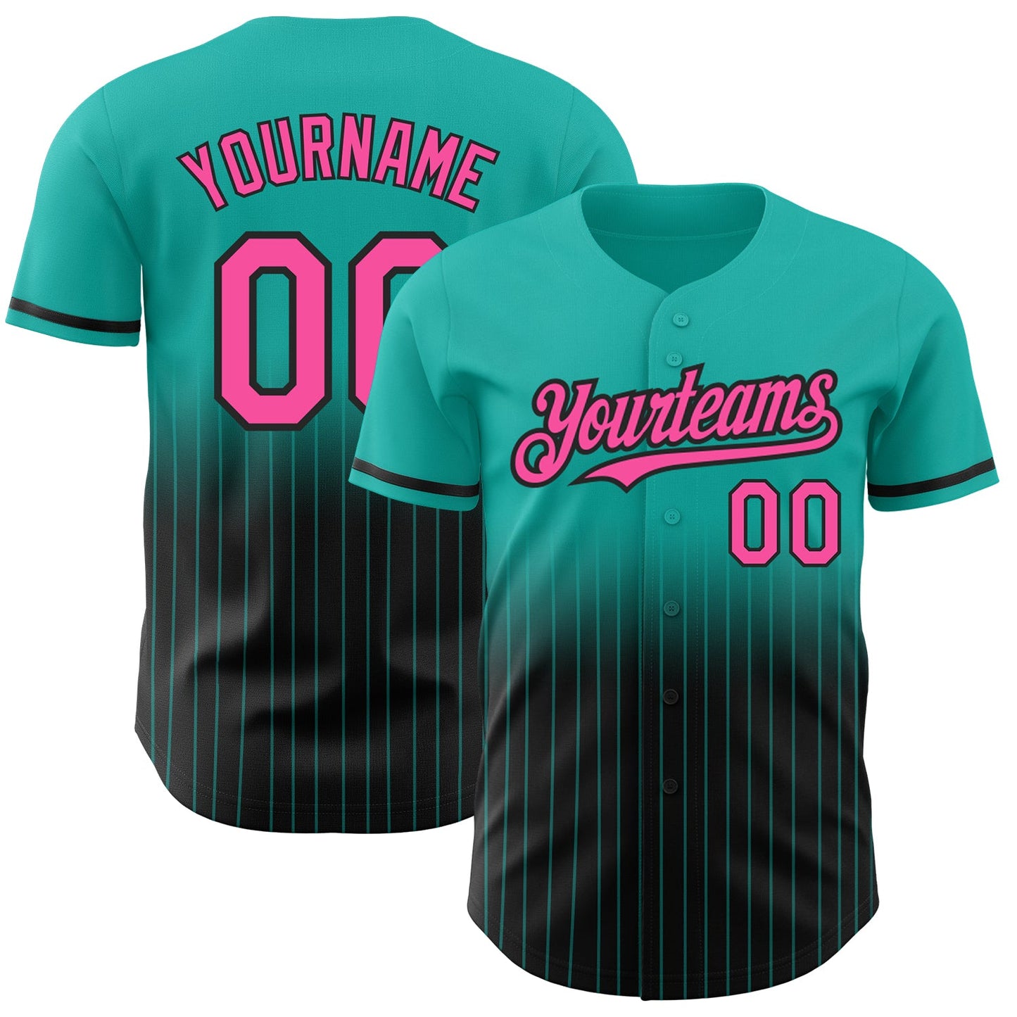 Custom Aqua Pinstripe Pink-Black Authentic Fade Fashion Baseball Jersey - Main View