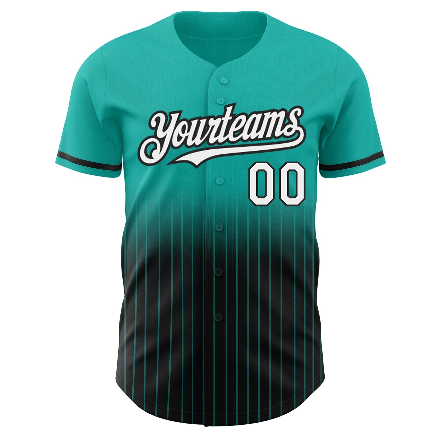 Custom Aqua Pinstripe White-Black Authentic Fade Fashion Baseball Jersey view 3