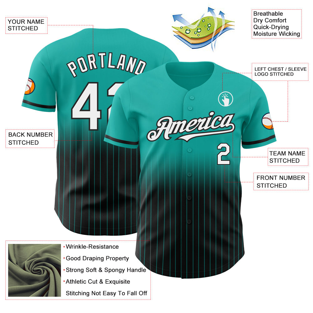 Custom Aqua Pinstripe White-Black Authentic Fade Fashion Baseball Jersey view 4
