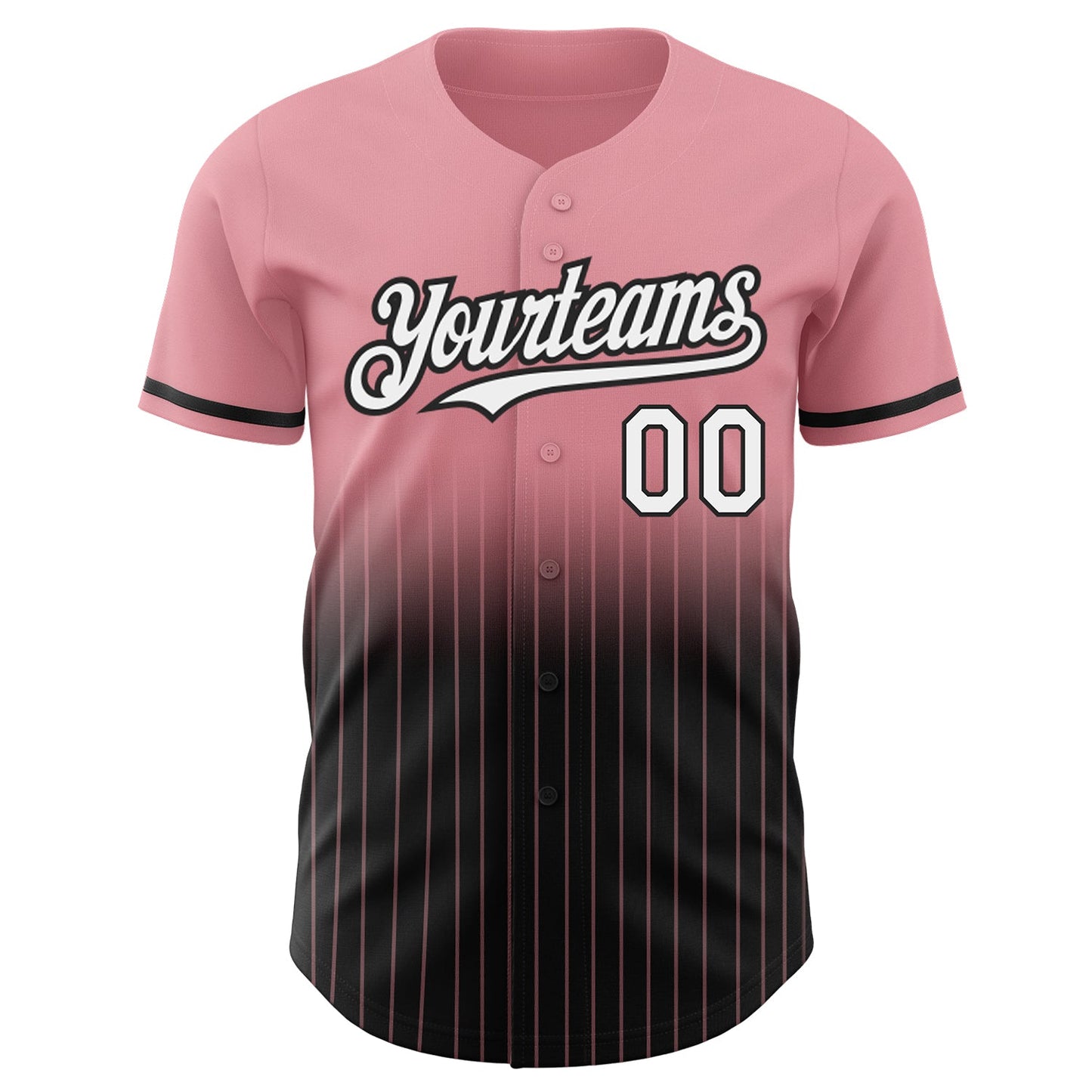 Custom Medium Pink Pinstripe White-Black Authentic Fade Fashion Baseball Jersey view 3