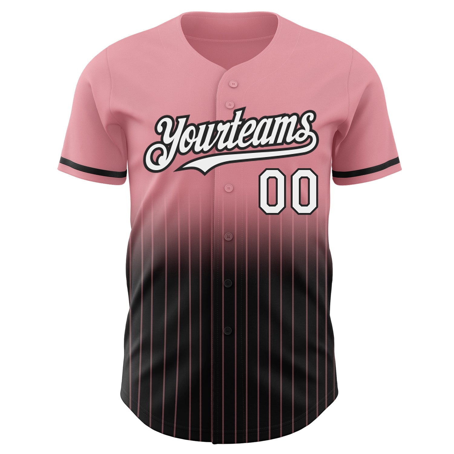 Custom Medium Pink Pinstripe White-Black Authentic Fade Fashion Baseball Jersey view 3