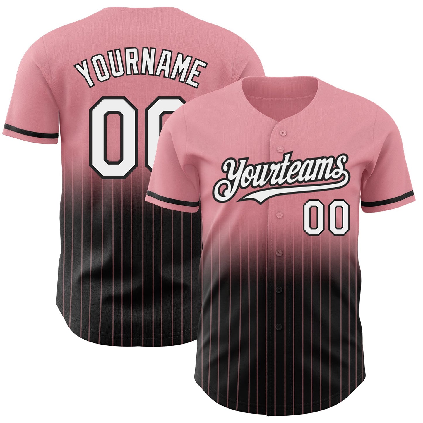 Custom Medium Pink Pinstripe White-Black Authentic Fade Fashion Baseball Jersey - Main View
