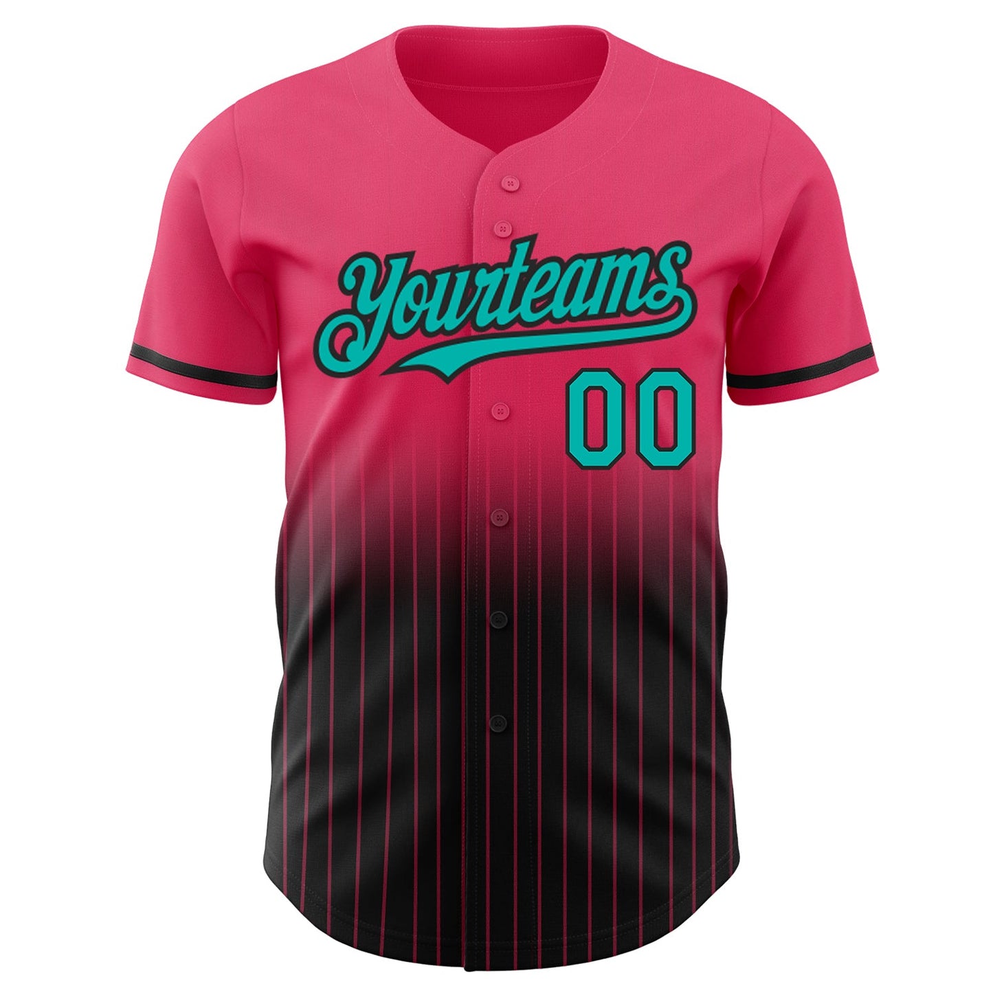 Custom Neon Pink Pinstripe Aqua-Black Authentic Fade Fashion Baseball Jersey view 3