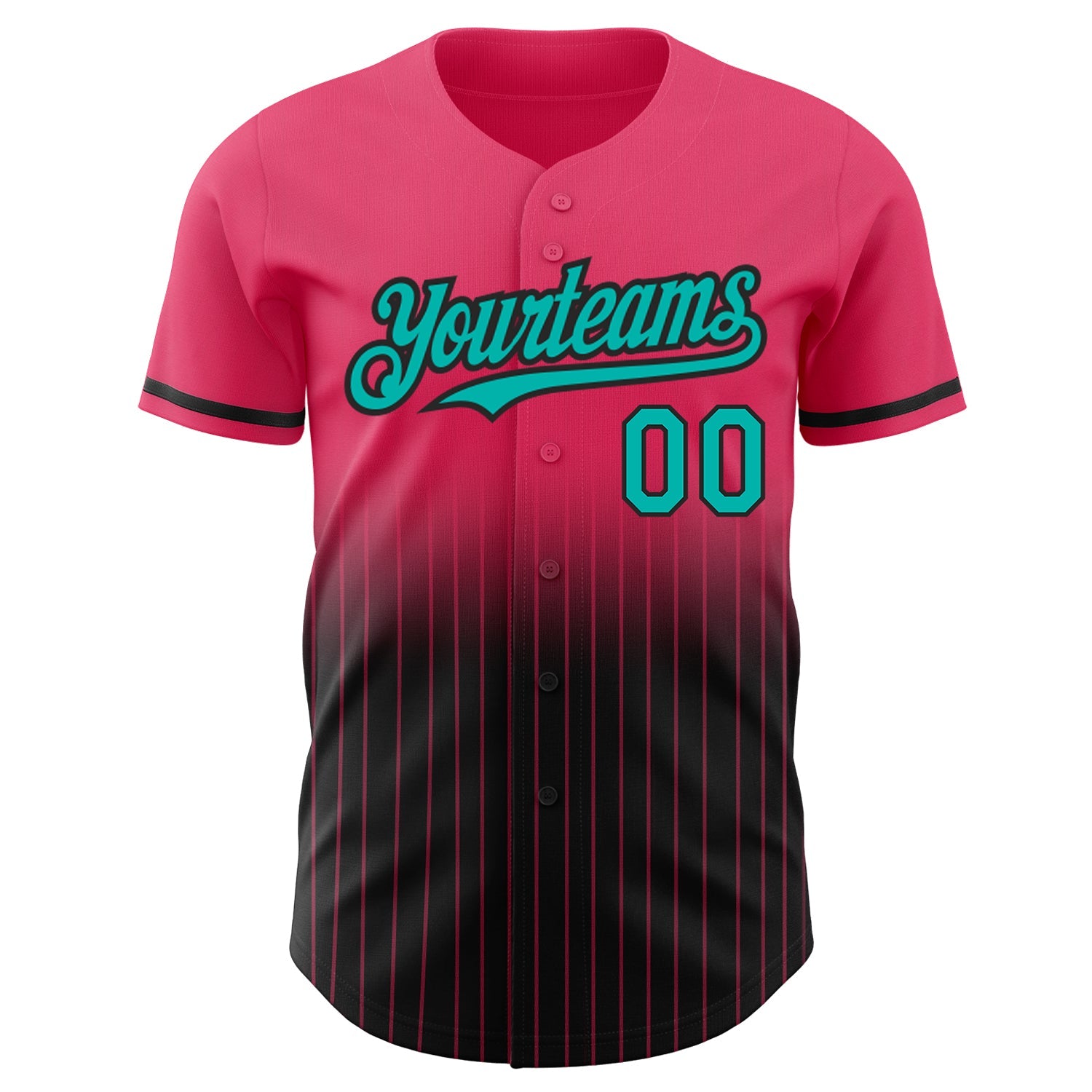 Custom Neon Pink Pinstripe Aqua-Black Authentic Fade Fashion Baseball Jersey view 3