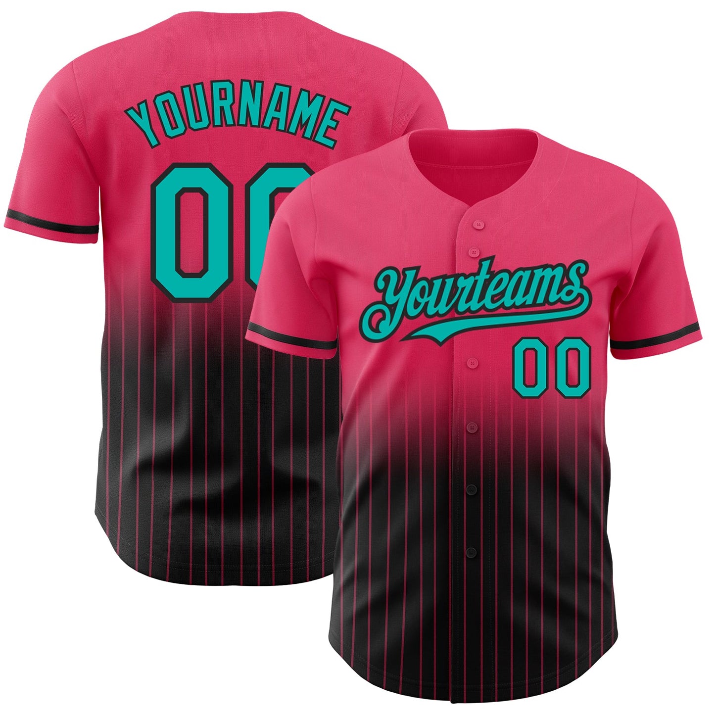 Custom Neon Pink Pinstripe Aqua-Black Authentic Fade Fashion Baseball Jersey - Main View