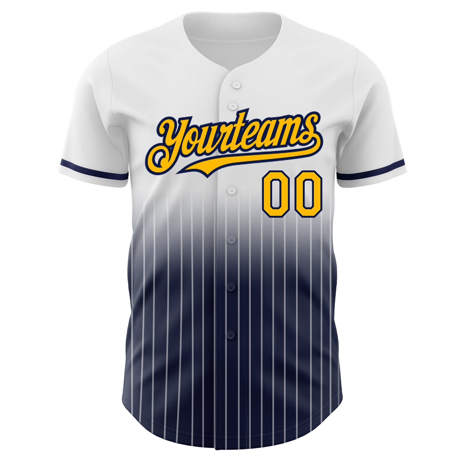 Custom White Pinstripe Gold-Navy Authentic Fade Fashion Baseball Jersey view 3