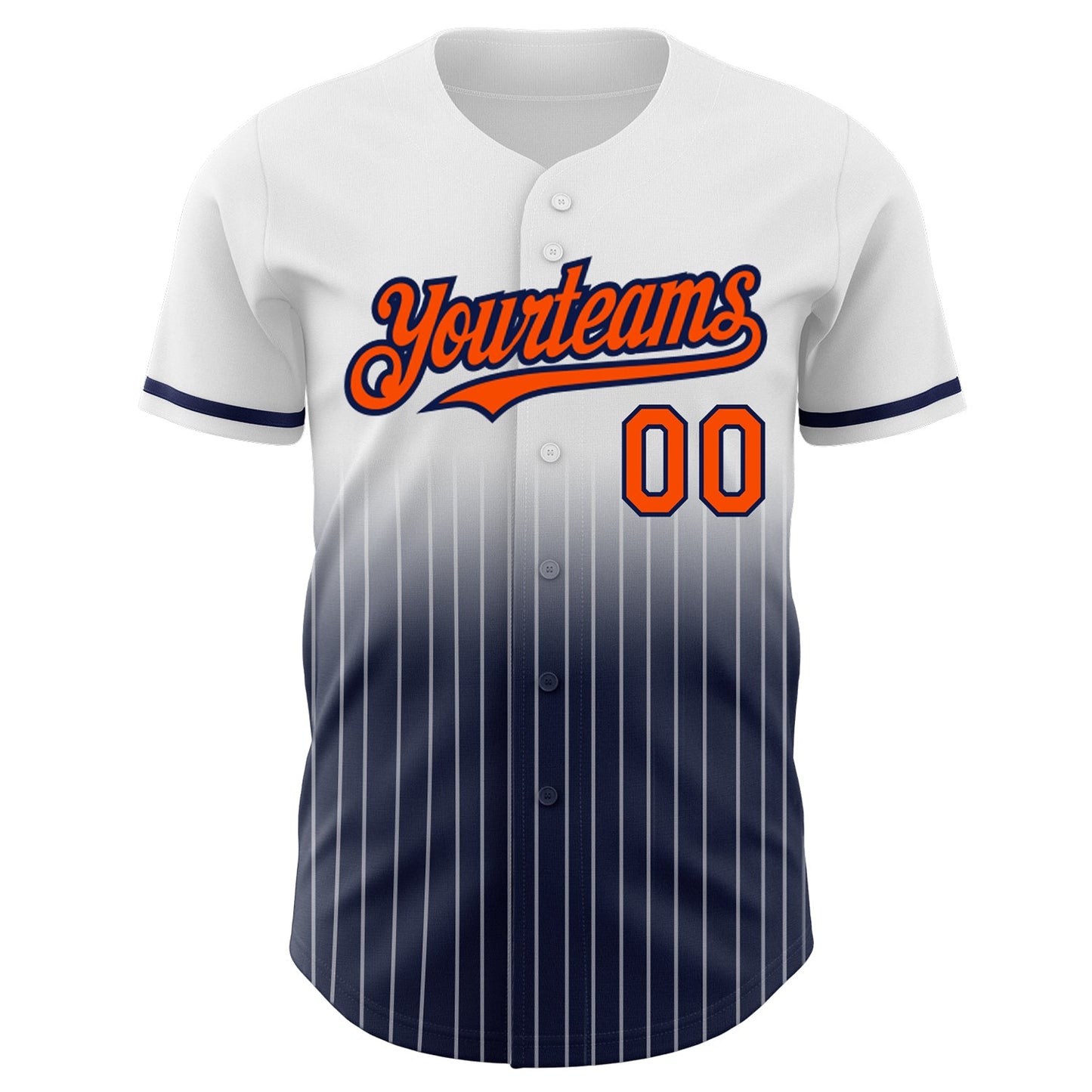 Custom White Pinstripe Orange-Navy Authentic Fade Fashion Baseball Jersey view 3