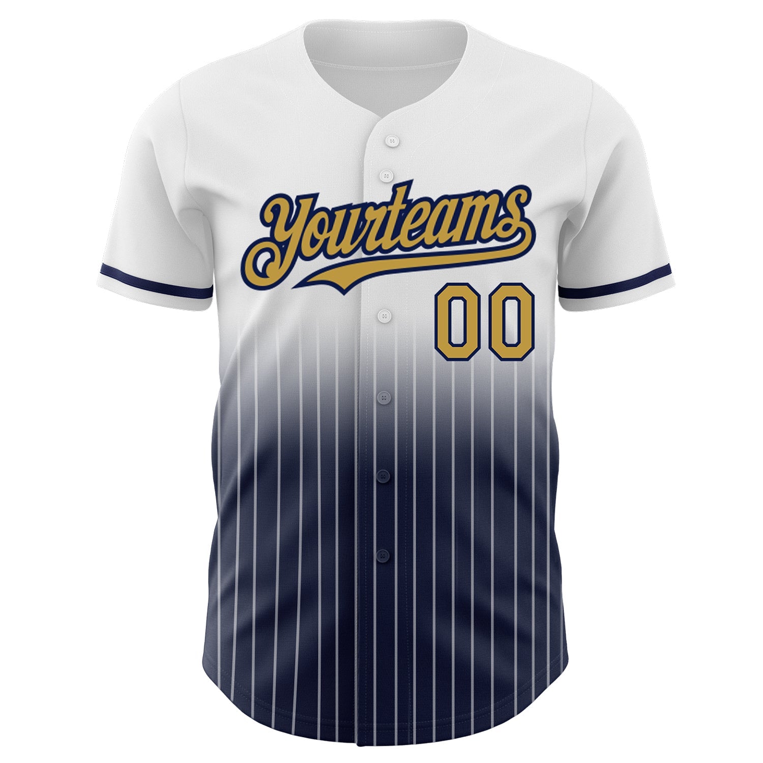 Custom White Pinstripe Old Gold-Navy Authentic Fade Fashion Baseball Jersey view 3
