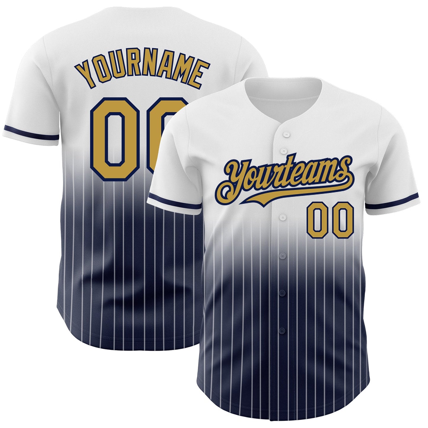 Custom White Pinstripe Old Gold-Navy Authentic Fade Fashion Baseball Jersey - Main View